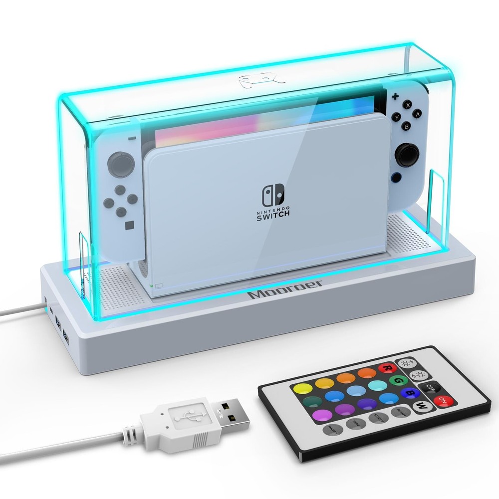 Dust Cover with 16 LED Colors Light Base for Nintendo Switch/OLED,Slim Dock Case