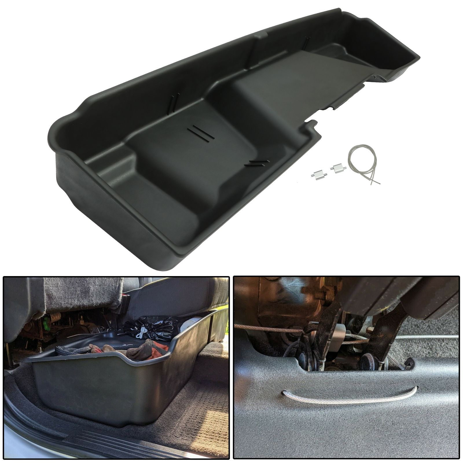 Black Under Seat Storage Box For Chevy GMC Silverado Sierra Extended Cab 2007-13