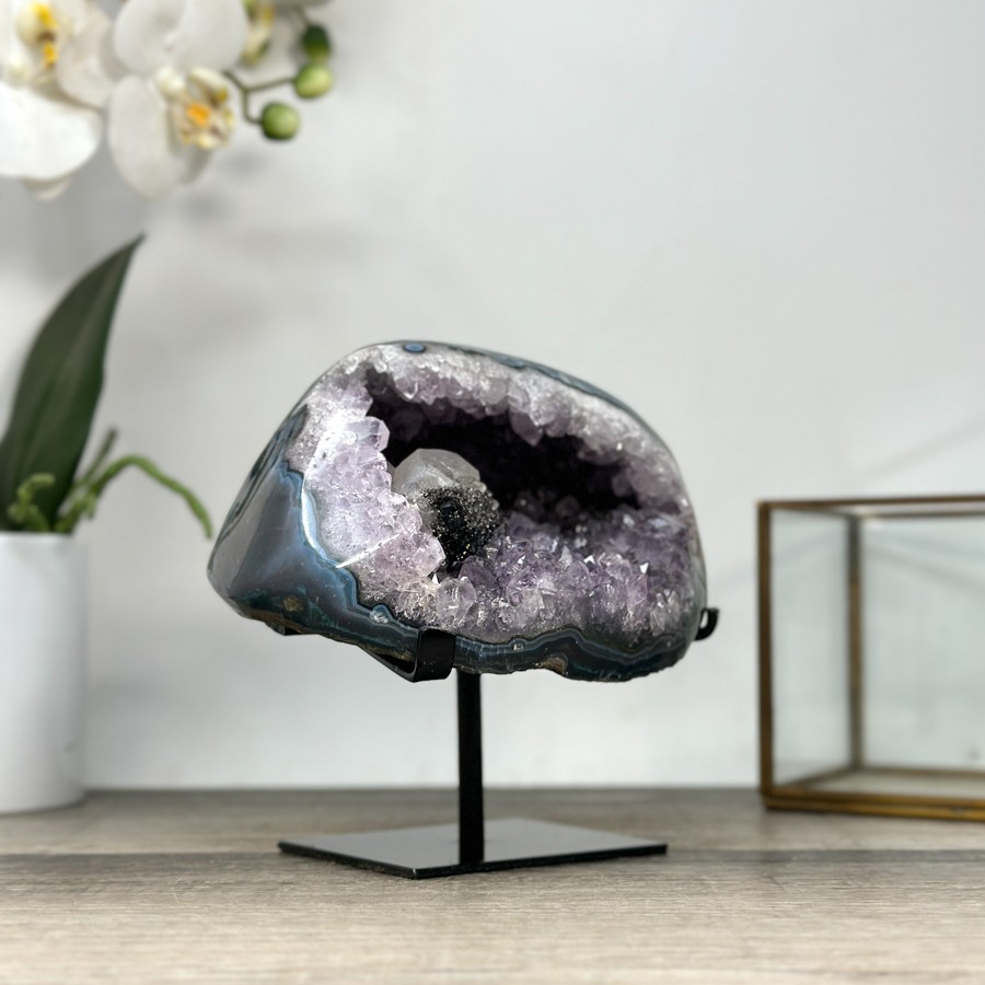 Natural Amethyst & Agate Stone Geode on Stand. MWS2841