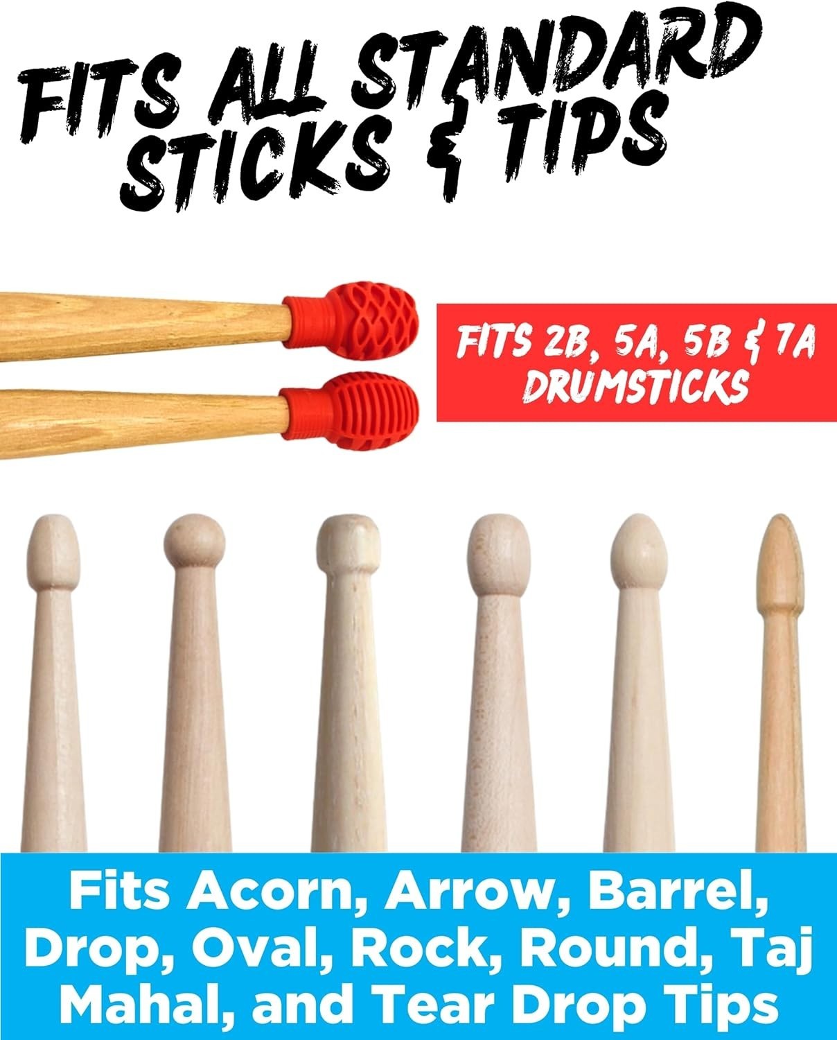 Drumstick Dampeners Silicone Tips 4 Pack for Quiet Drumming Practice Red & Black
