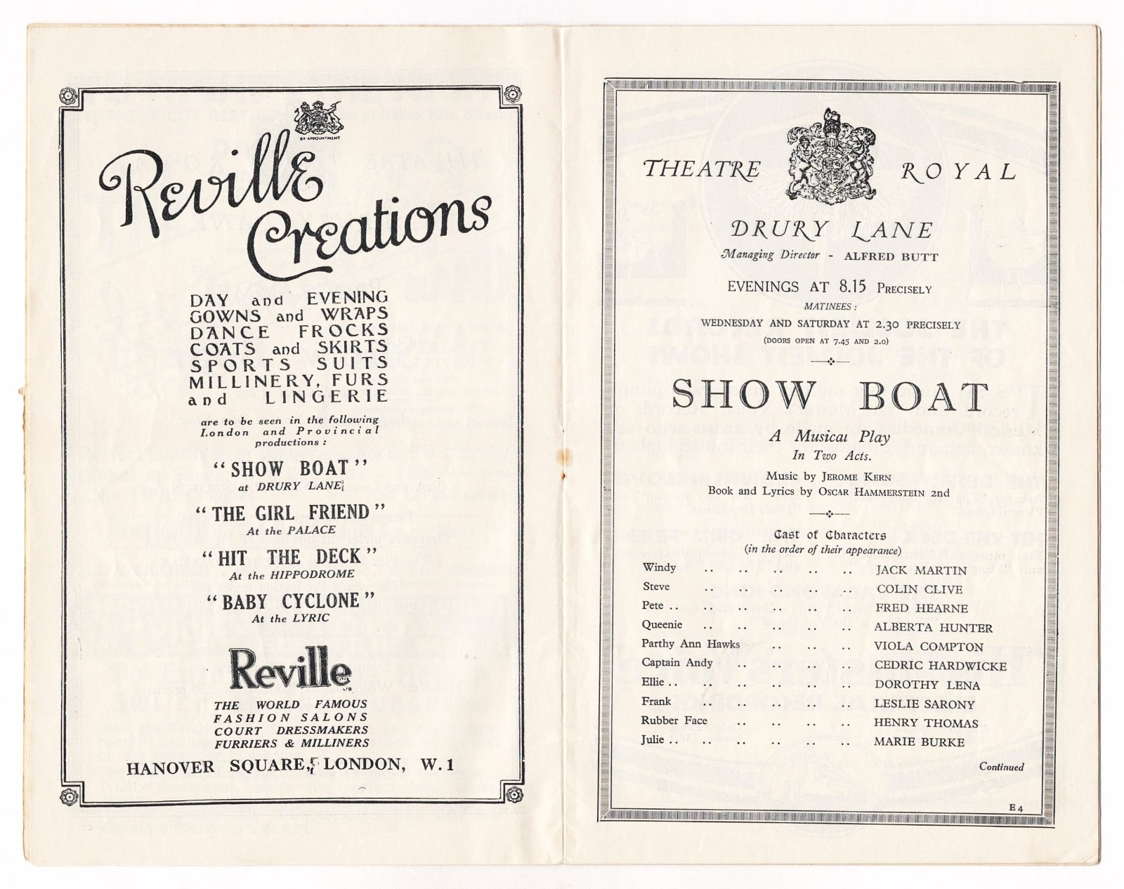 Paul Robeson "SHOW BOAT" Edith Day / Jerome Kern / May 1928 London Playbill