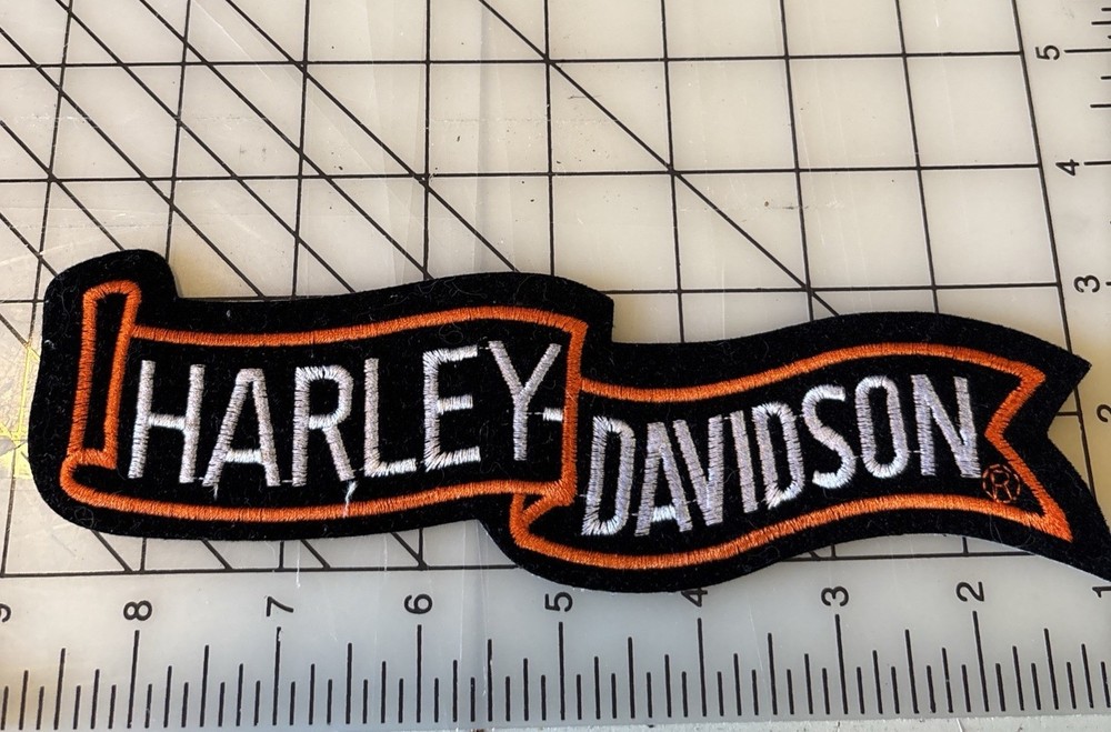 Large 8" Harley Davidson Banner Patch Ribbon Patch Orange Black