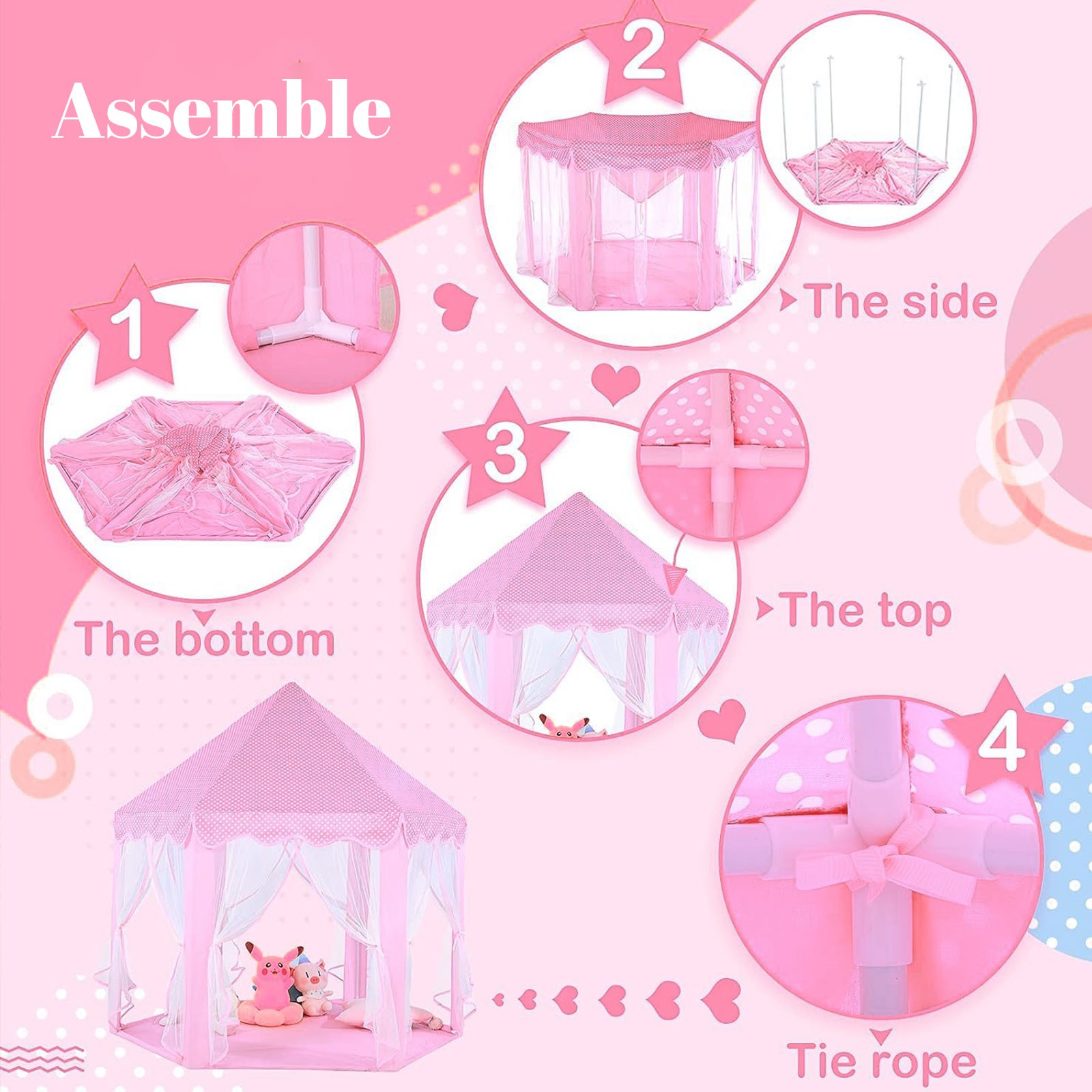 Girls Princess Castle Play Tent Large Indoor Outdoor Kids Playhouse Gift Pink US