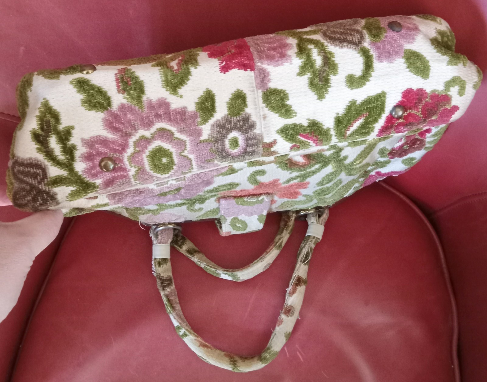 VTG MCM ETRA Fabric Textile Carpet Bag Metal Frame Handbag Floral Purse 50s-60s