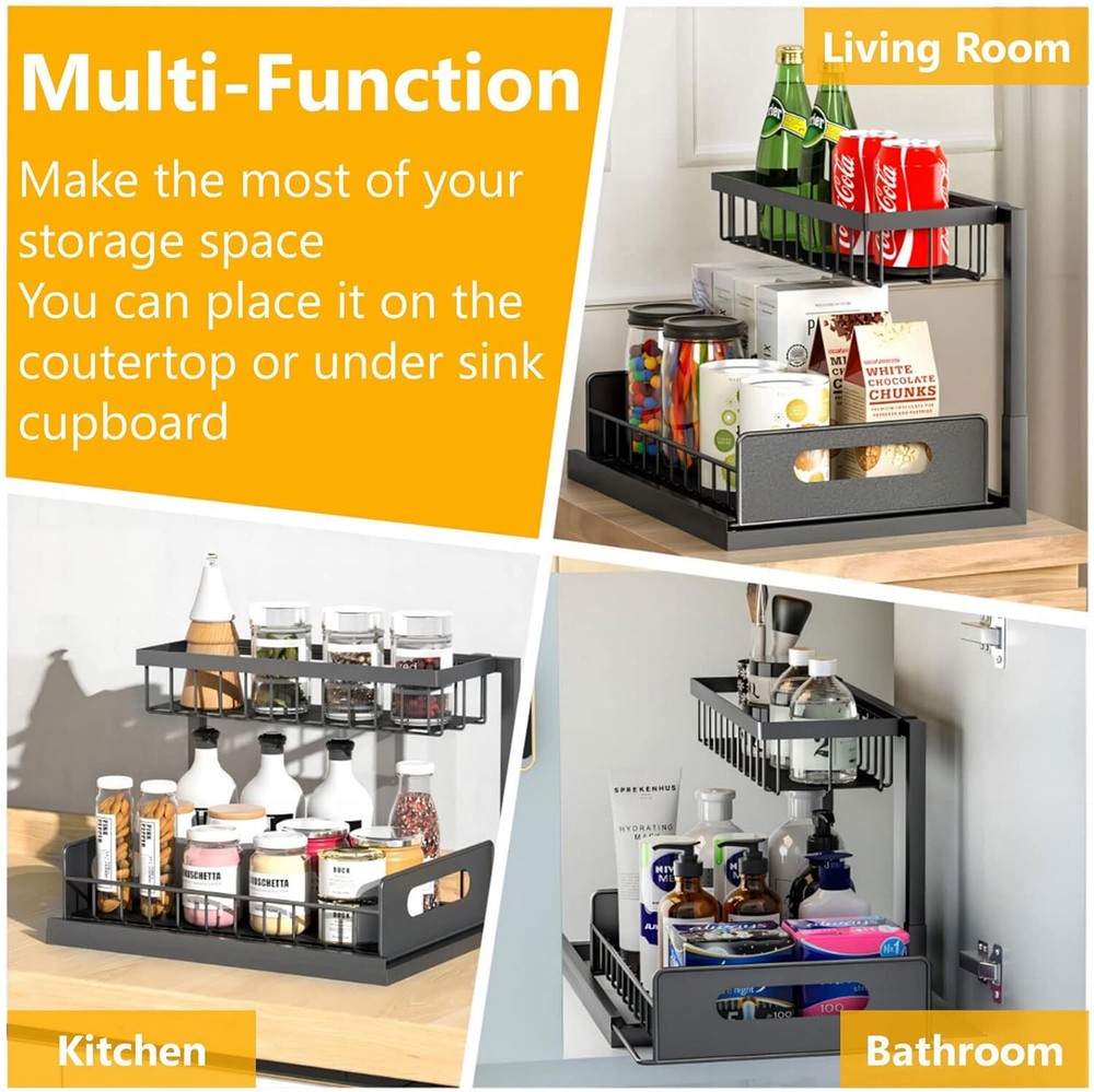 2pcs Under Sink Pull-out Drawer Storage Shelf Organizer kitchen bathroom Cabinet