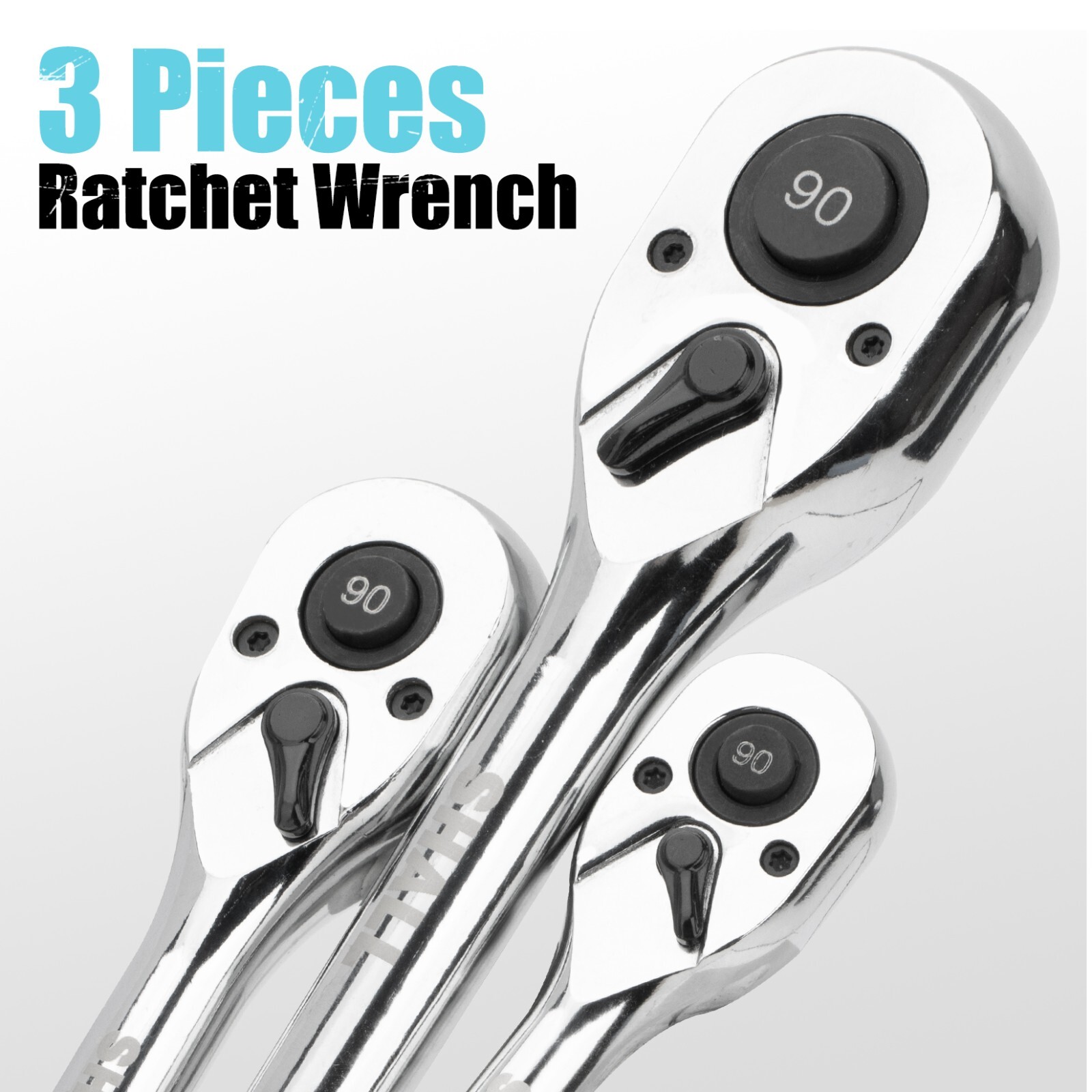 SHALL 90Tooth 3-pc Drive Ratchet Wrench,Quick-Release&Reversible,1/4''3/8''1/2''