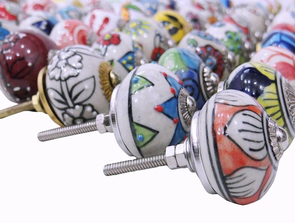 Indian Wholesale handmade Floral Printed Ceramic Knobs Door Handle