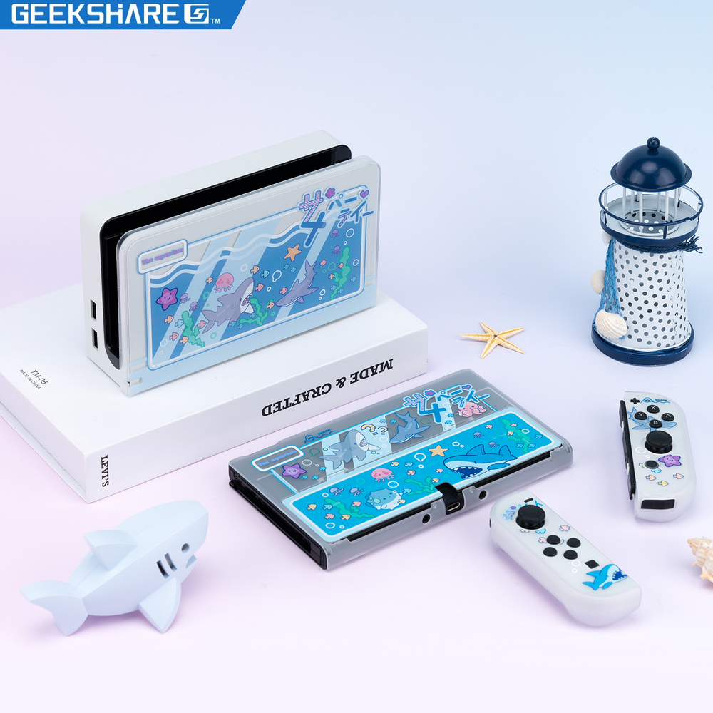 GeekShare Switch Shark Party Protective Case Dock Cover Thumb Grips Switch OLED