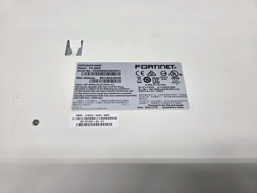 Fortinet FG-500E Fortigate-500E Network Security Firewall Initialized USED