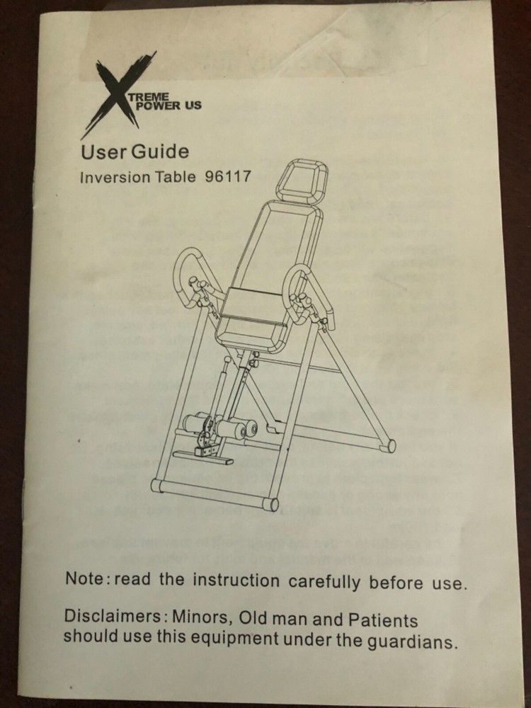 INVERSION TABLE Xtreme Power US Model 96117 Back Pain Therapy Includes Manual