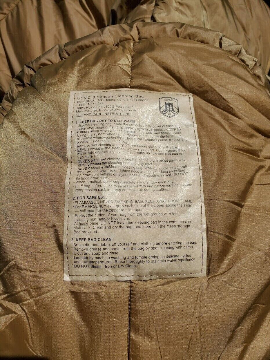 B.A.F. Coyote 3-Season USMC Sleeping Bag Reproduction