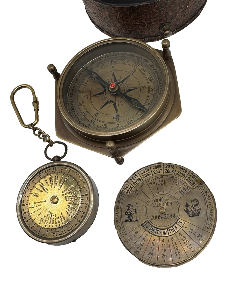 Gilbert Compass Solid Brass Nautical Handmade Working Travelling Compass W Case