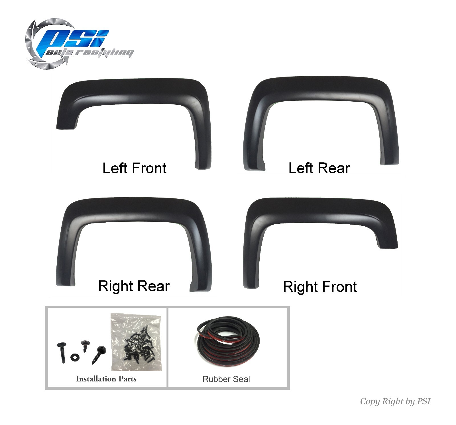 BLACK PAINTABLE Extension Style Fender Flares 2014-2015 GMC Sierra 1500 FULL SET