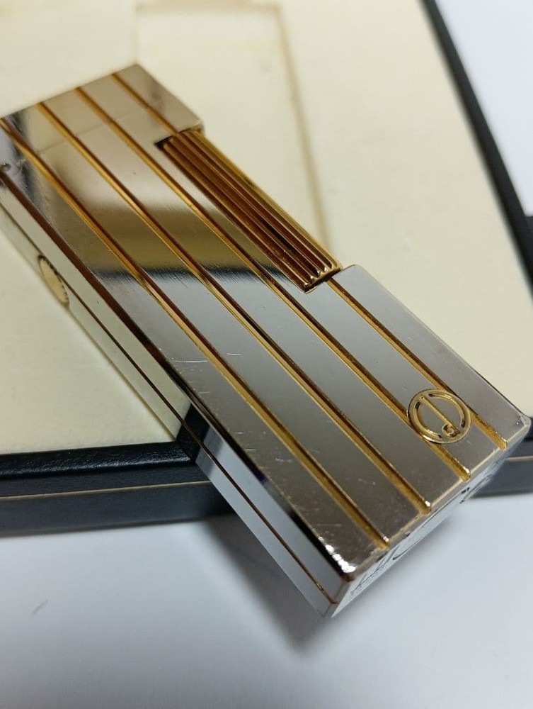 Working Dunhill Rollagas lighter silver gold with box