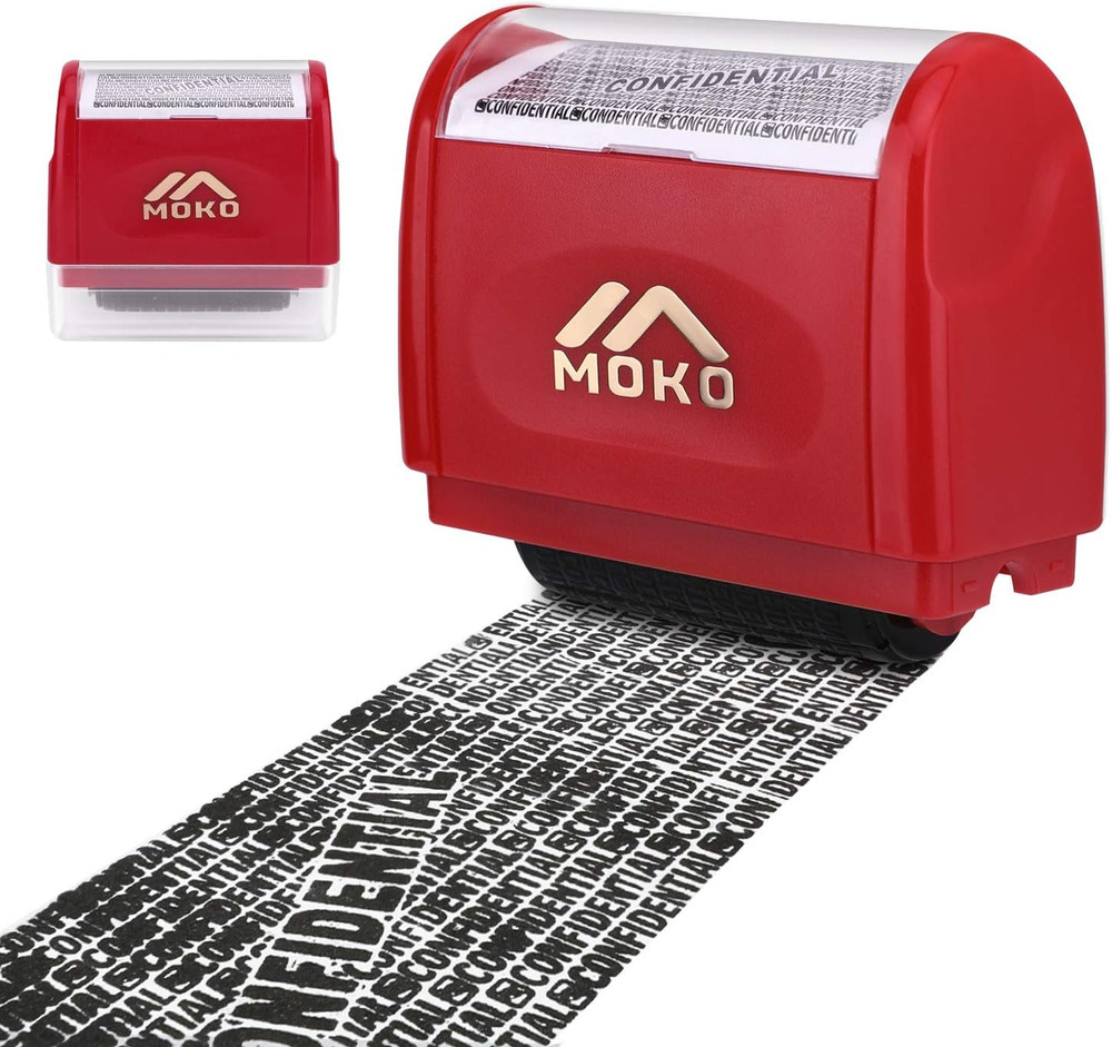 Moko Identity Theft Protection Stamp Roller, Refillable Self Inking Wide Roller