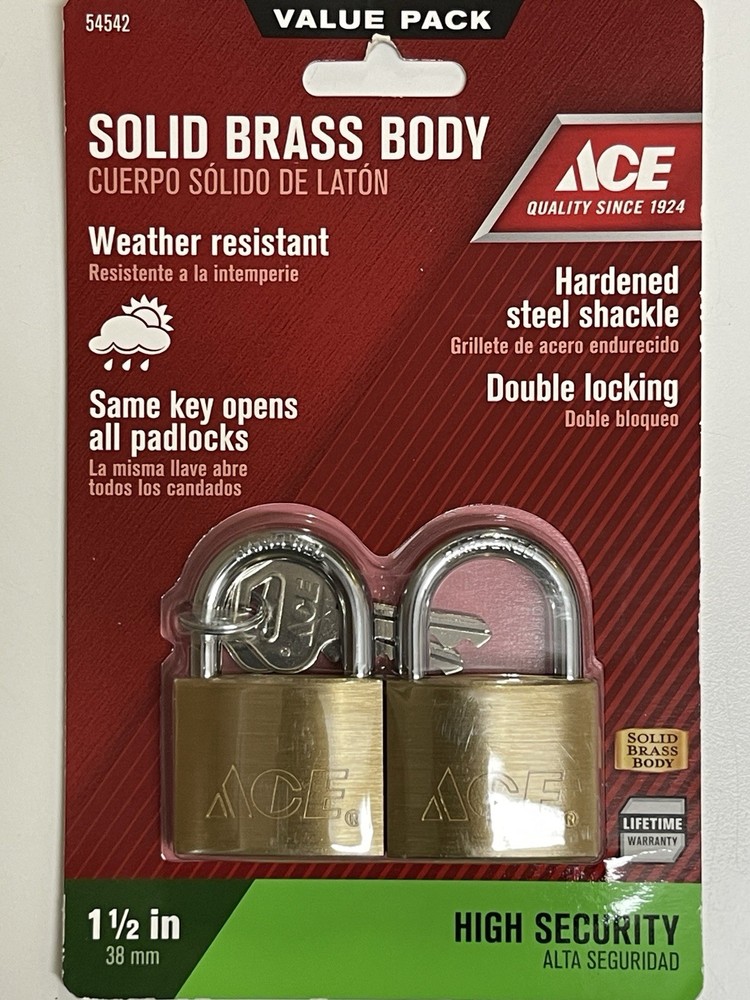 Ace 54542 Padlock Solid Brass Body