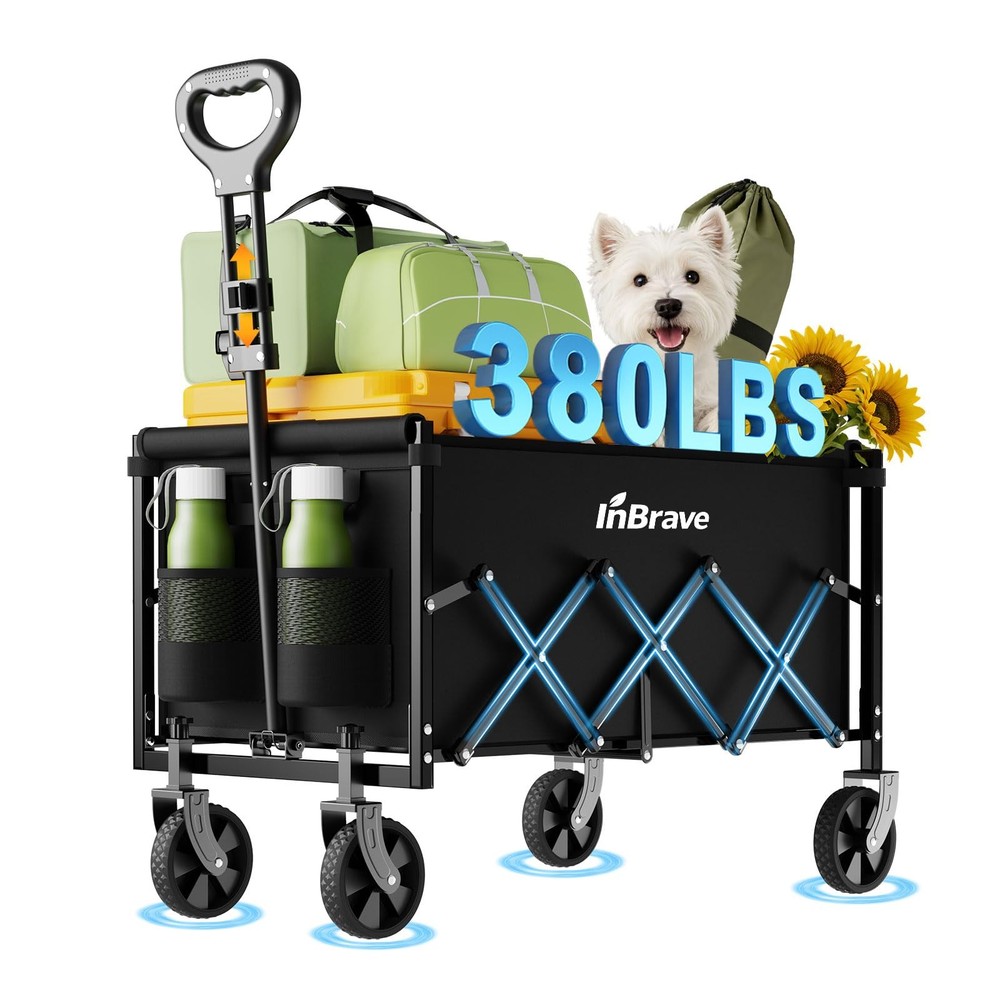 Collapsible Wagon Cart Foldable Beach with All-Terrain Wheels - Black