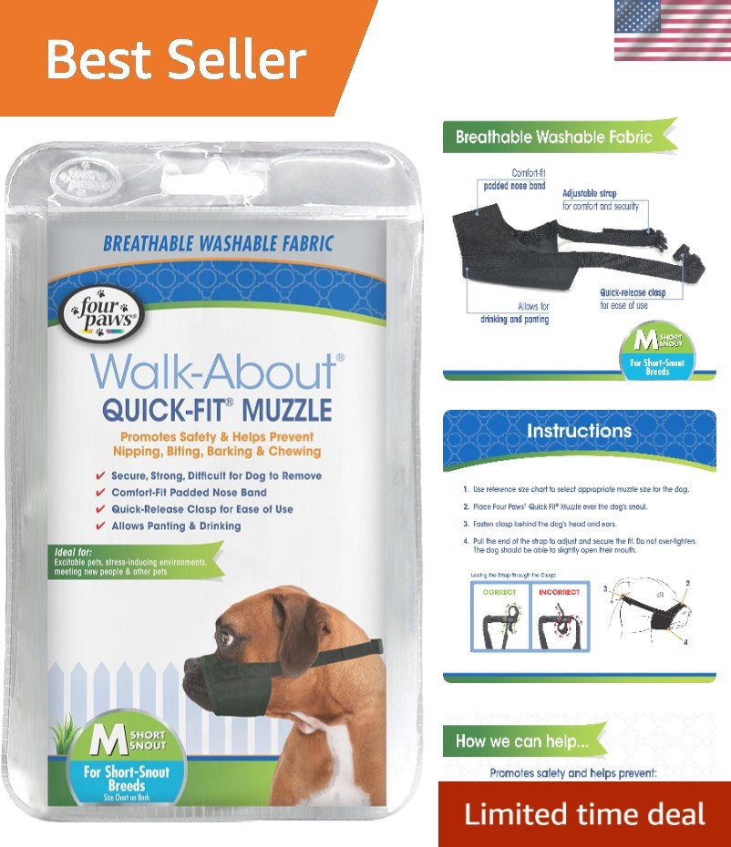 Adjustable Black Dog Muzzle for Medium Breeds - Washable & Breathable Design