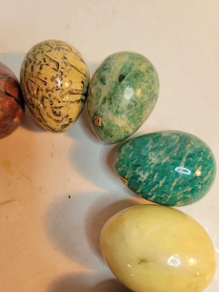 12 Assorted Polished Stone or Marble Small Eggs