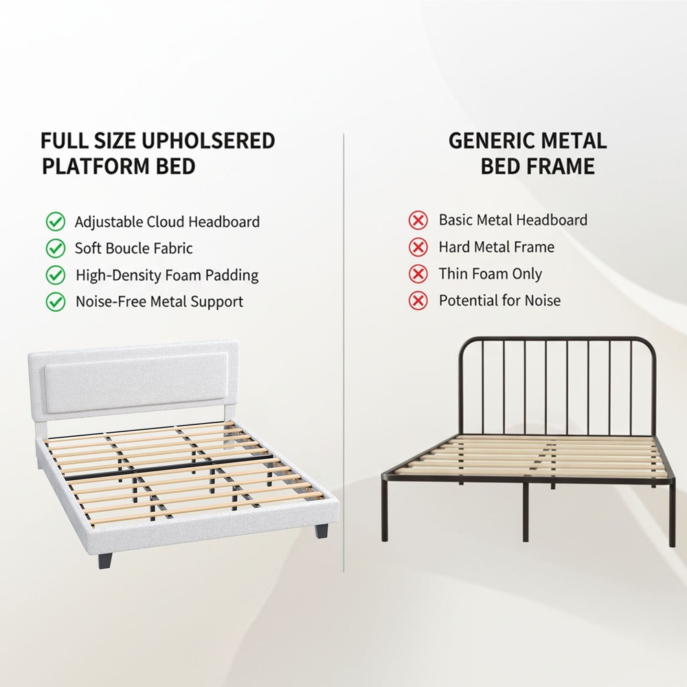 King Upholstered Bed Frame with Adjustable Headboard No Box Spring Needed Beige