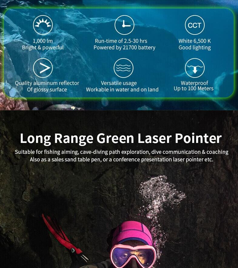 Archon J2 Green Laser Light Professional Diving Training Instructor Flashlight