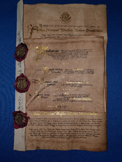 Albus Dumbledore Last Will & Testament . Harry Potter replica prop
