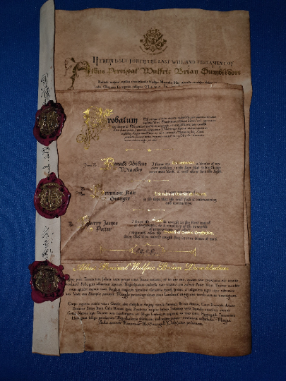 Albus Dumbledore Last Will & Testament . Harry Potter replica prop