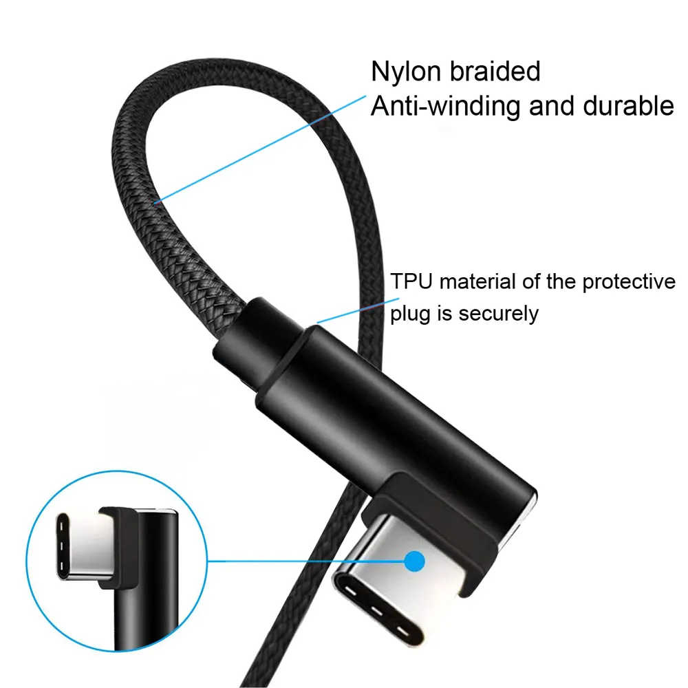USB Type C Cable 90 Degree Right Angle Design USB-A to USB-C Charger Data Cord