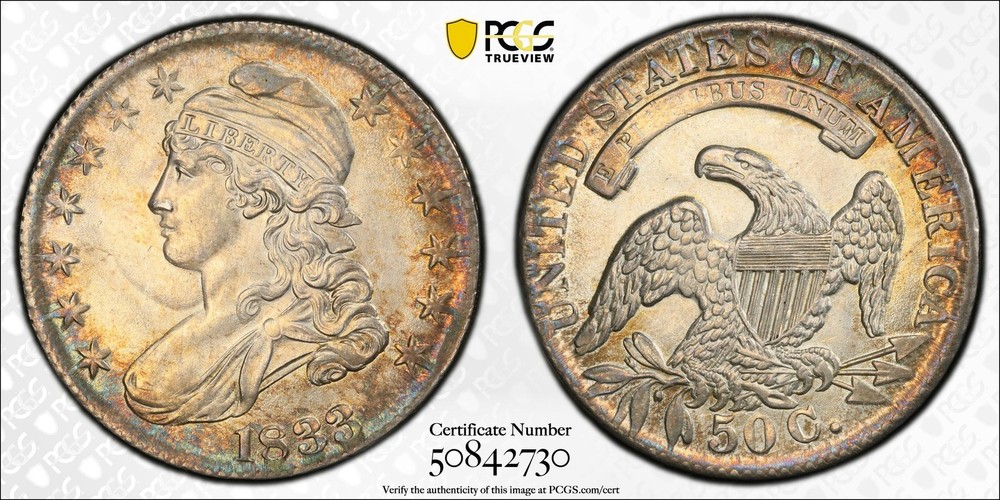 1833 P Capped Bust Half Dollars PCGS MS-63
