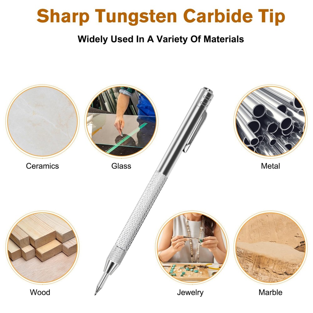 Ofasixx 2 Pack Tungsten Carbide Tip Scriber Tool with 10 Refills 1 Silver