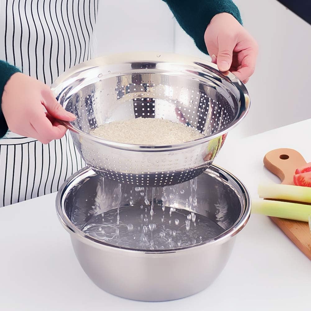 Multi-Function Stainless Steel Colander Set with Grater & Drain Basket, 3 PCs