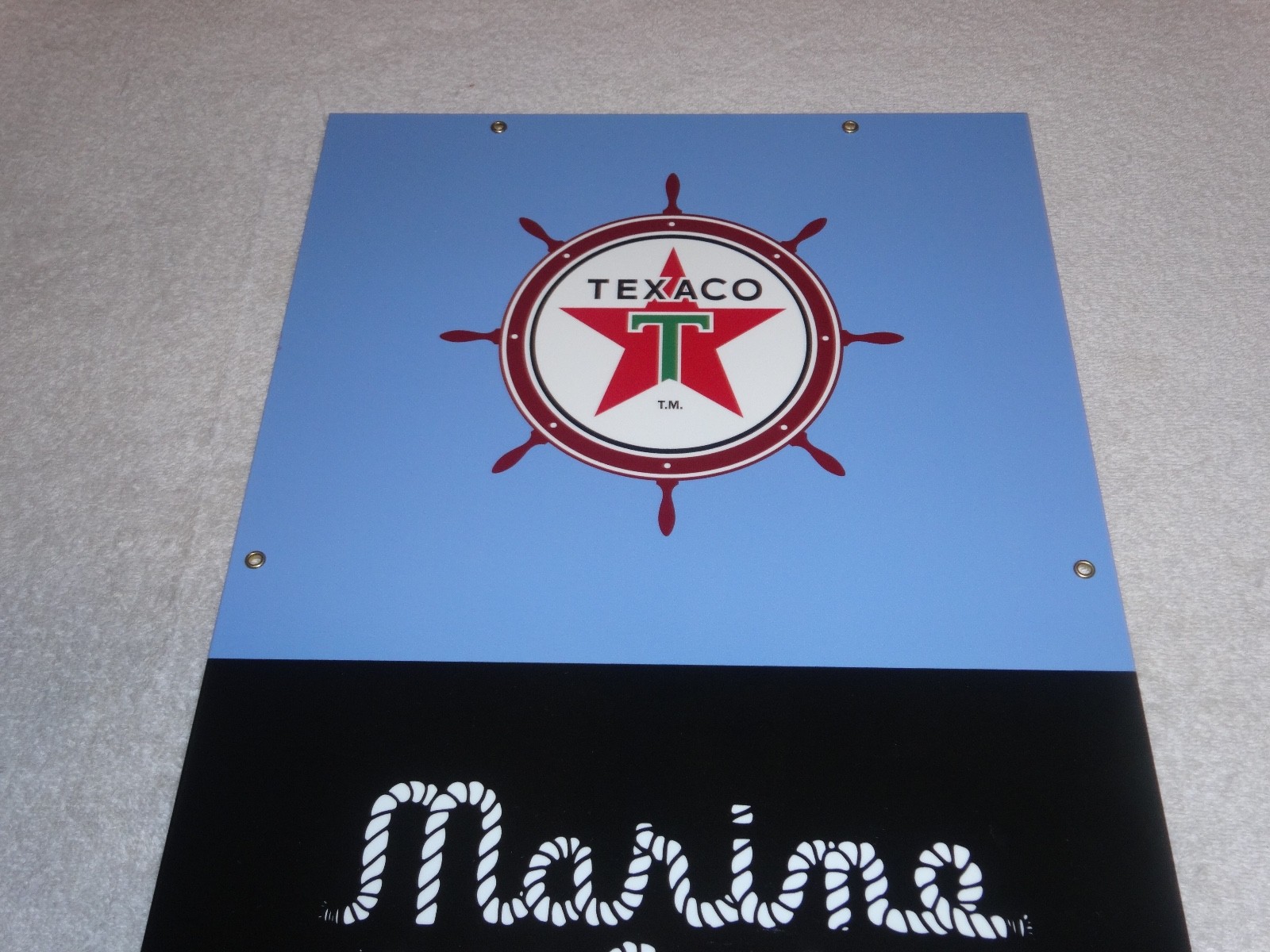 VINTAGE TEXACO MARINE WHITE GASOLINE 18" PORCELAIN METAL GAS OIL PUMP PLATE SIGN