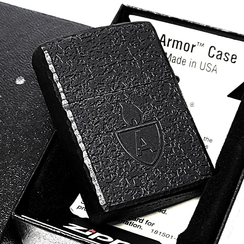 Zippo Armor Deep Black 3 Sided Router Processing Silver Metal Lighter Regular