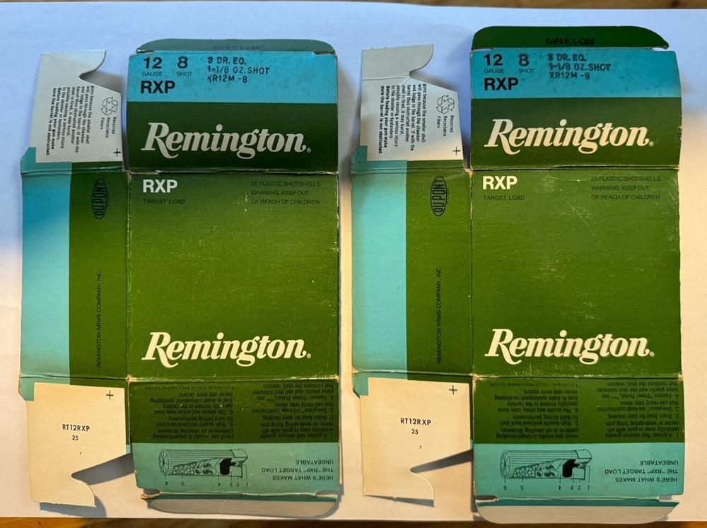 Two VINTAGE Remington RXP Field Load Shot 12 Ga Empty Shell Box