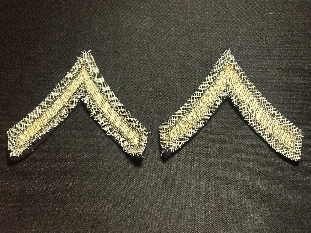 WWII US Army PFC Chevron Rank Pair OD On Black Wool