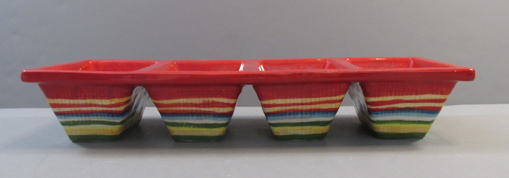 2014 Avon Striped Ceramic Condiment Server (no box) - 4 Sections