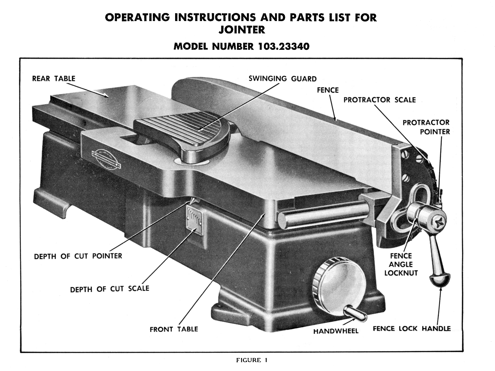 CRAFTSMAN 4 3/8" Jointer 103.23340 Owners Instructions & Parts Manual 0185