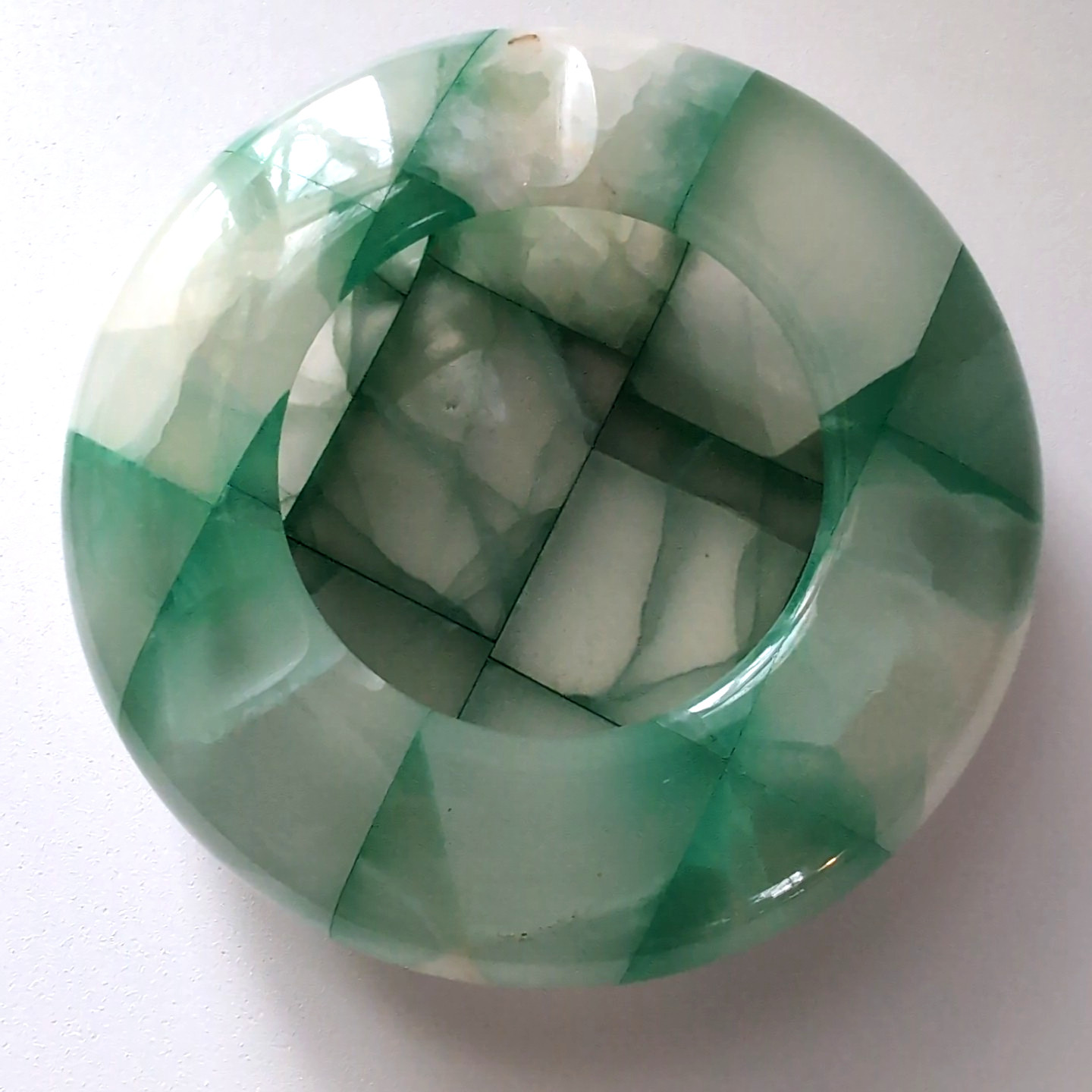 Vintage Carved Green Onyx Stone Ashtray MCM Heavy Trinket Made Italy Checkered