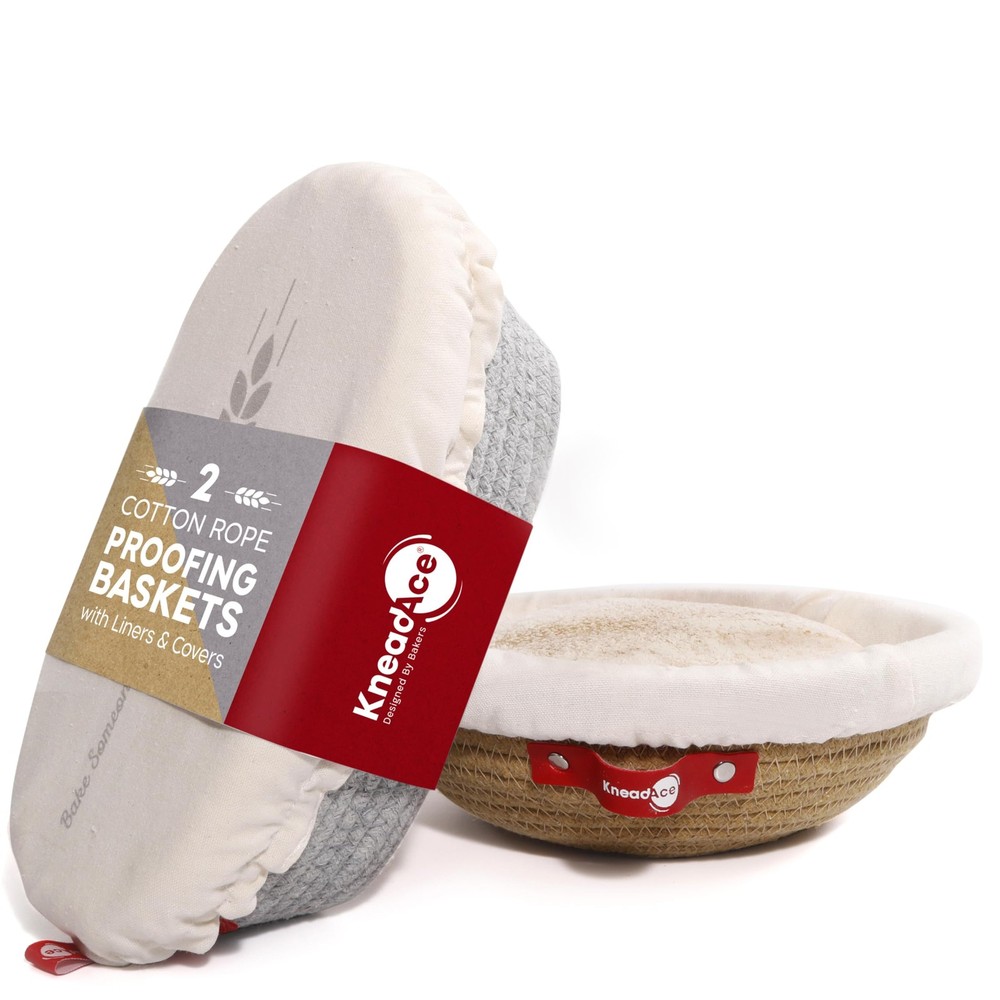 Cotton Rope Banneton Bread Proofing Basket Set, Oval & Round Bread Baskets wi...
