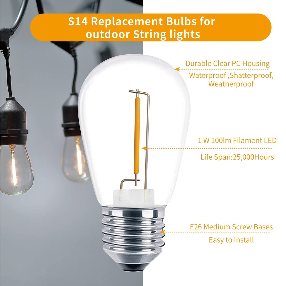LED S14 Replacement Bulbs 24 Pack Shatterproof 2200K E26 Outdoor