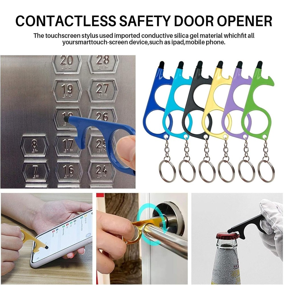 No Touch Door Opener Tool 6 Pack - Premium Multitool Keychain with Touchscree...