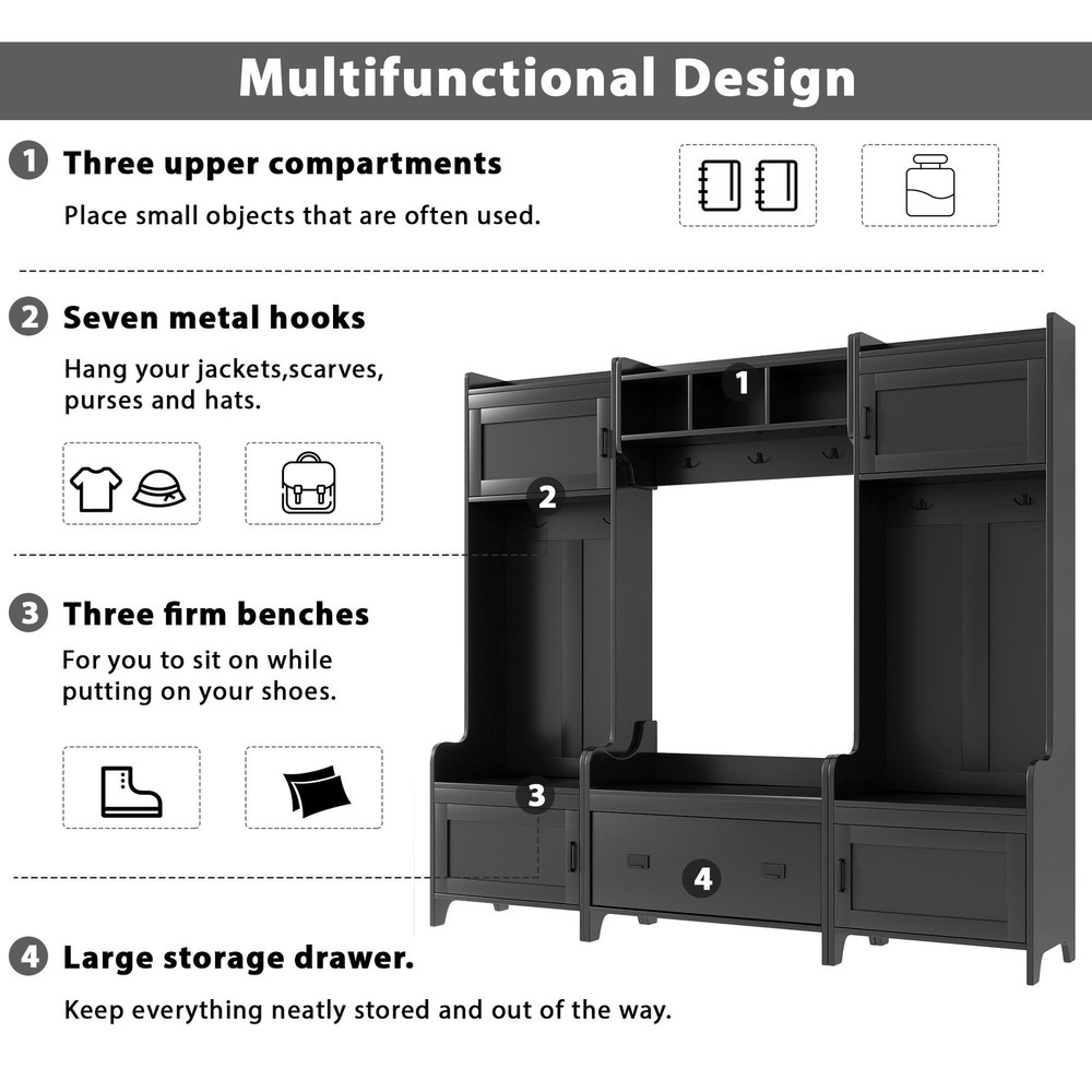 4-in-1 Multiple Functions Entryway Bench Hall Tree with Ample Storage Drawer