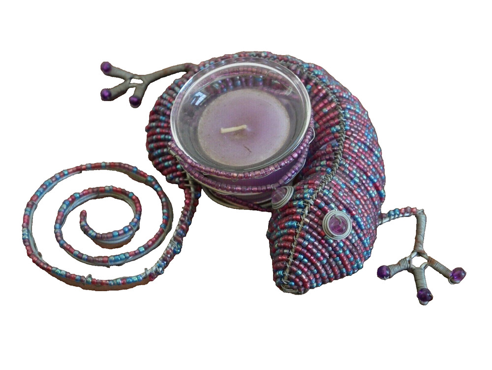 Metal Artesian Lizard Candle Holder Excellent Condition
