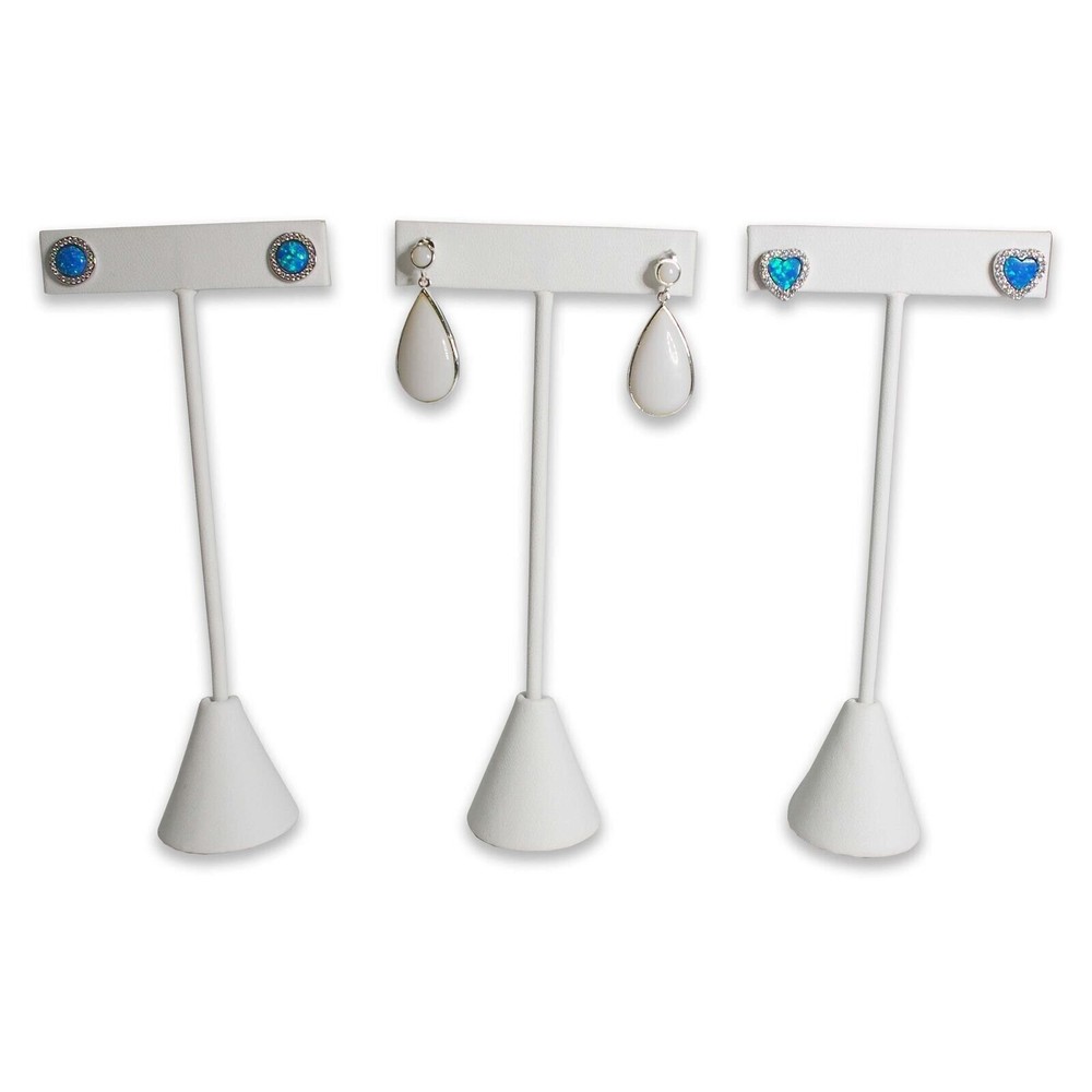 White Leatherette Earring T Shape Display Stands