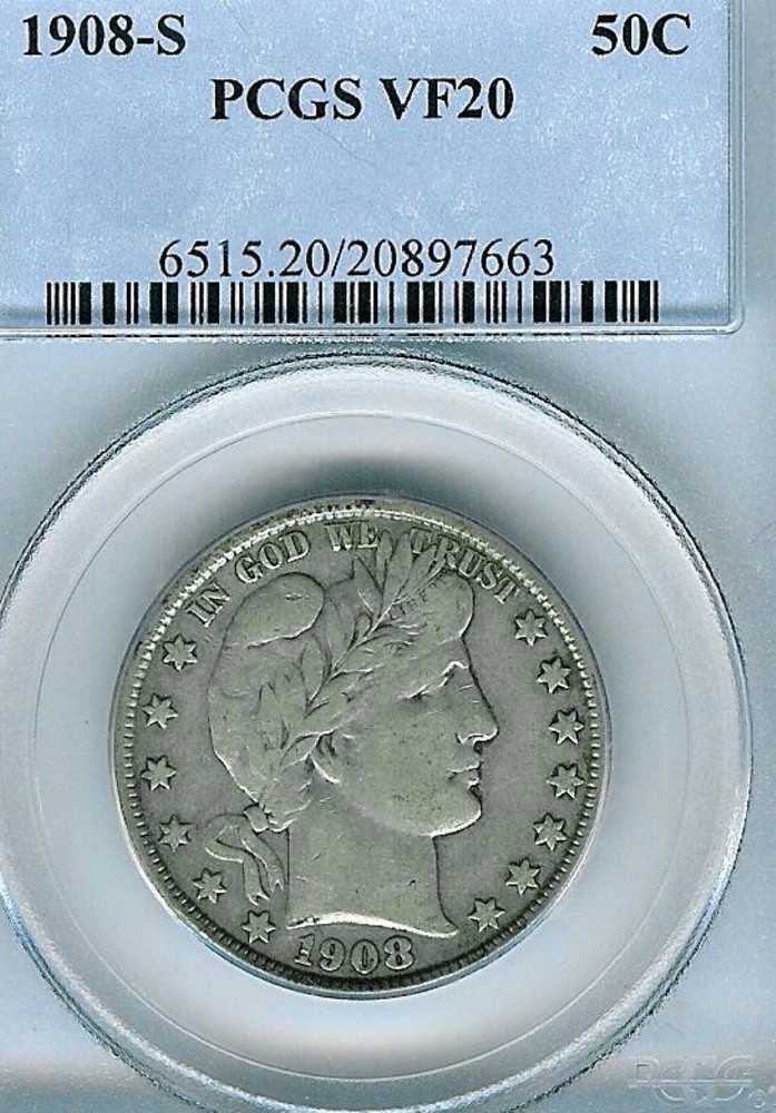 1908-S Barber Half Dollar : PCGS VF20