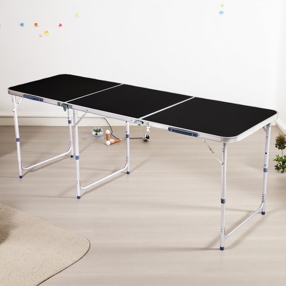 Folding Camping Table 6ft - Adjustable Height, Aluminum & Black Patio Table
