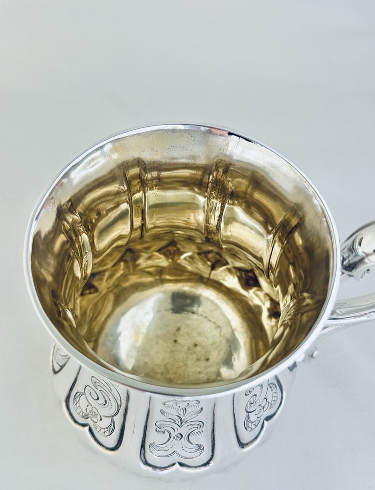 Antique Victorian Solid Sterling Silver Mug Scroll Handle Sheffield 1850