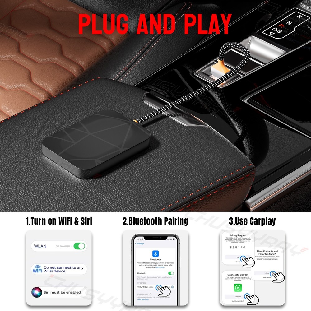 2-in-1 Wireless CarPlay Adapter & Android Auto Wireless Adapter, Plug & Play