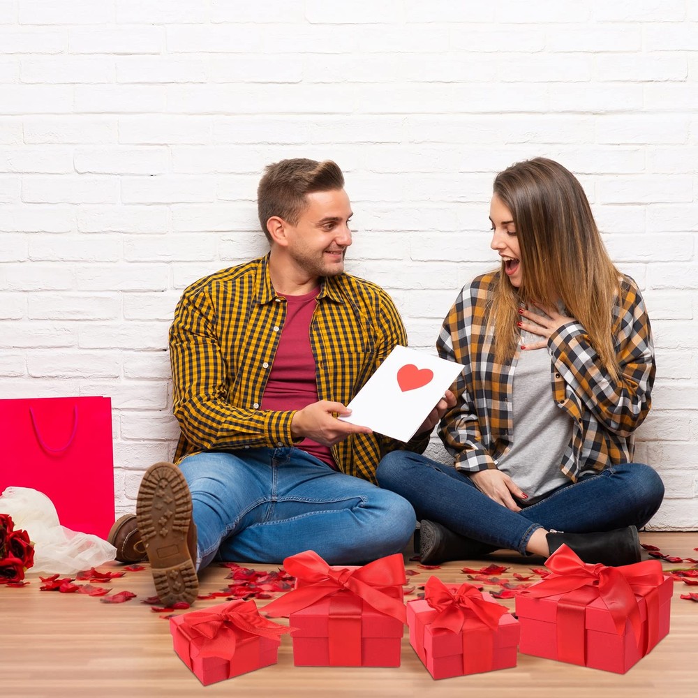 4 Pcs Nesting Gift Boxes with Lids, Square Stacking, Assorted Sizes Decorativ...