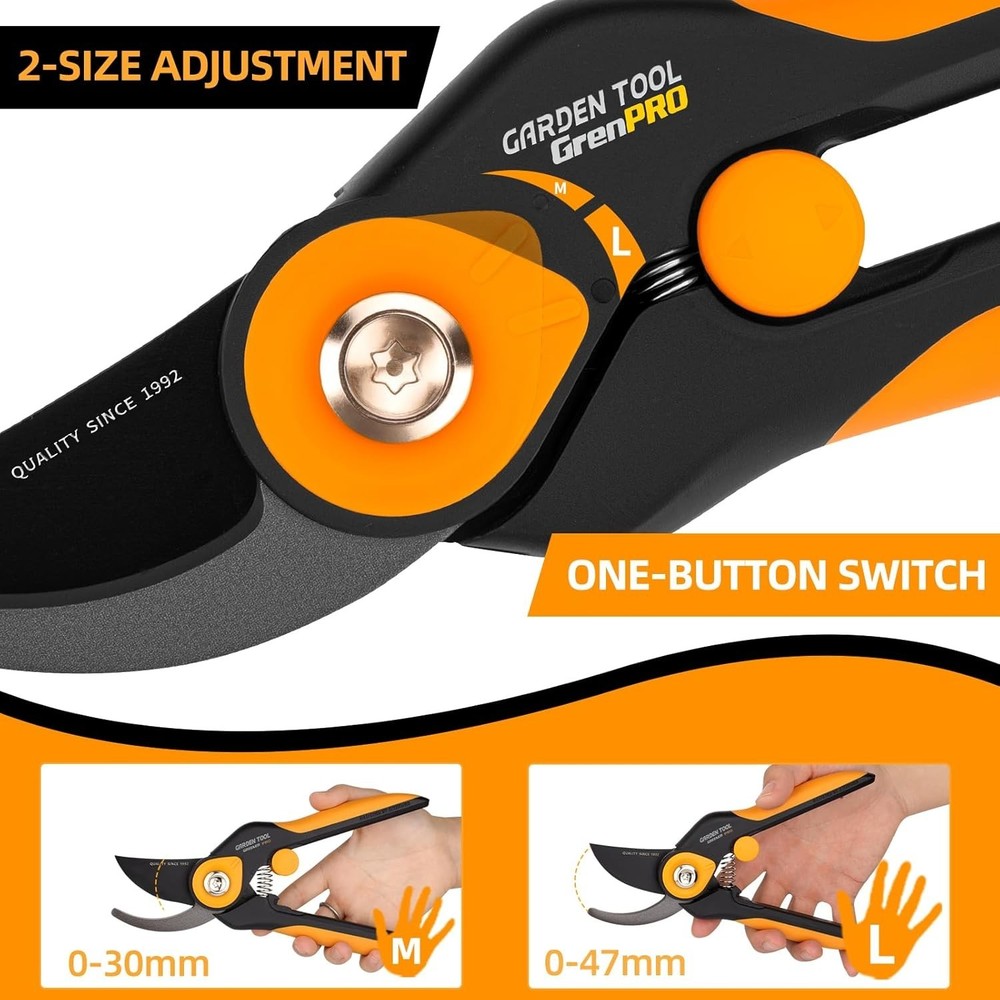 Rust-Resistant Bypass Pruning Shears - Adjustable Dual-Grip & Easy Handling